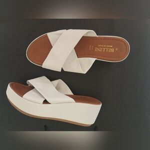 New white leather open toe slide sandals